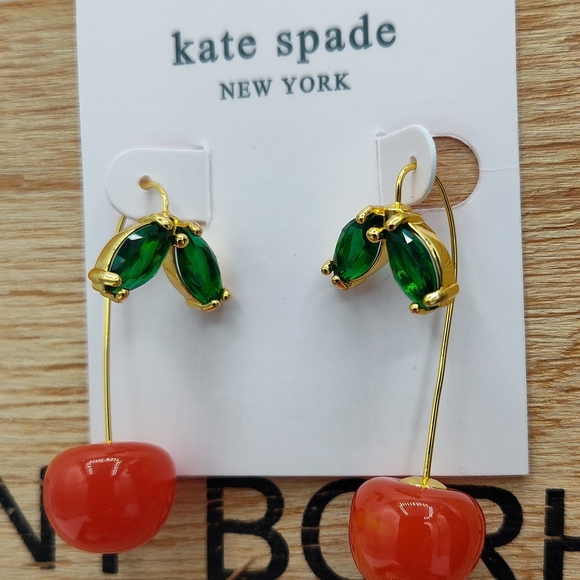 NWT Kate Spade Vibrant Red and Green Cherry Drop Earrings - Picture 6 of 6